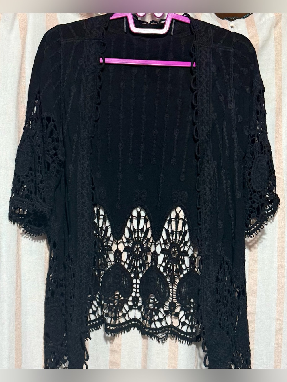 Anthropologie Black Crochet Lace Swim Cover-Up Kimono